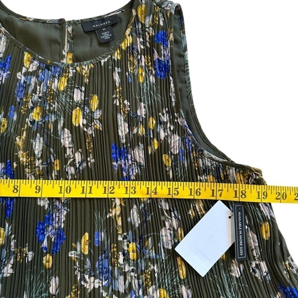 Nwt Halogen Sleeveless Pleated Olive Botanical Print Top Medium - Picture 4 of 7